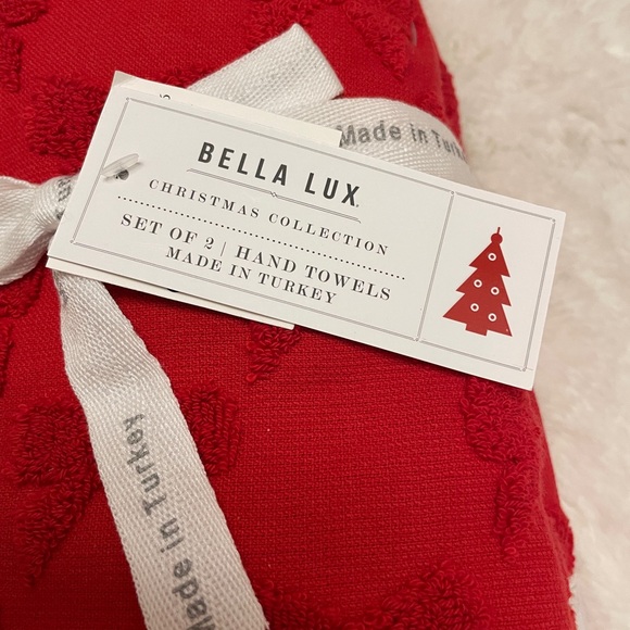 BELLA LUX Red CHRISTMAS Holiday BOW 3pc Bath and Hand Towel Set - Picture 3 of 4